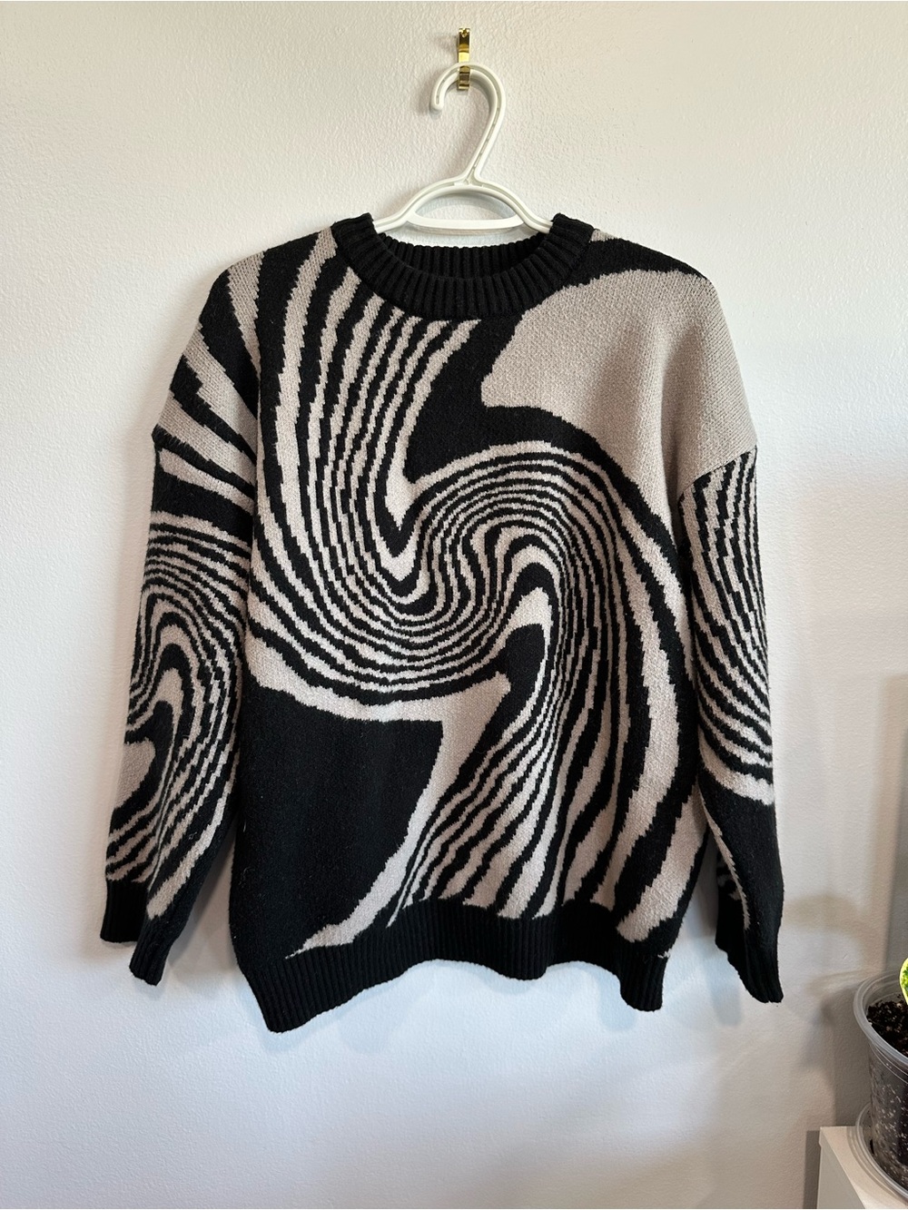 Adam Freak Black Cream Swirl Optical Illusion Knit Sweater